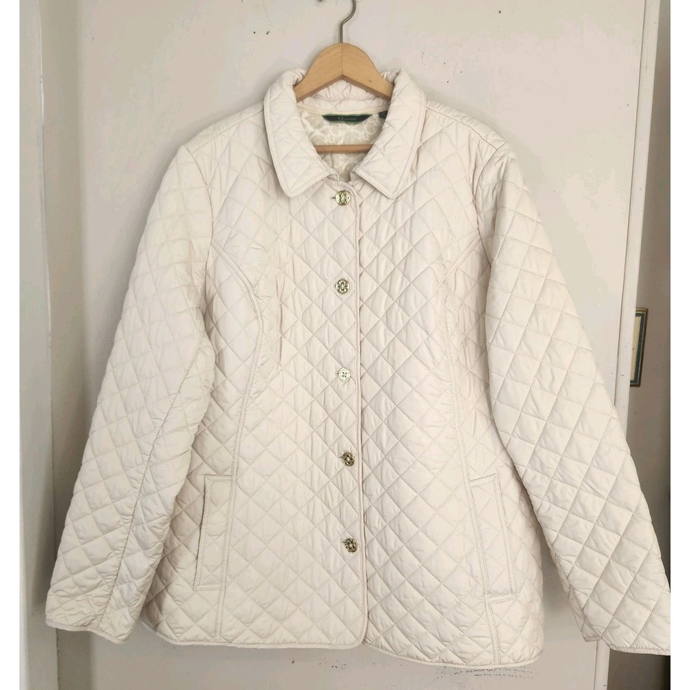 NWOT C. Wonder Womens 2X Cream Quilted Barn Jacket Coat Gold Buttons Preppy